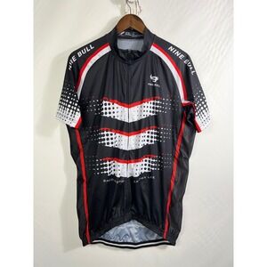 Nine Bull Mens XXL Cycling‎ Jersey Black Red White Full Zip Short Sleeve Biking
